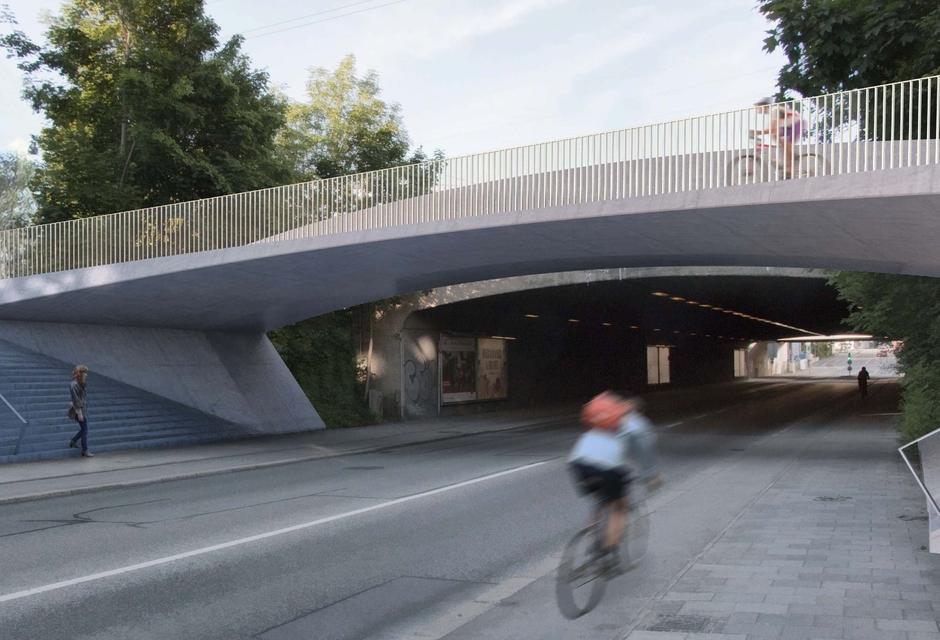 Offenbachstraße: Neue Fuß- und Radwegbrücke wird eingehoben