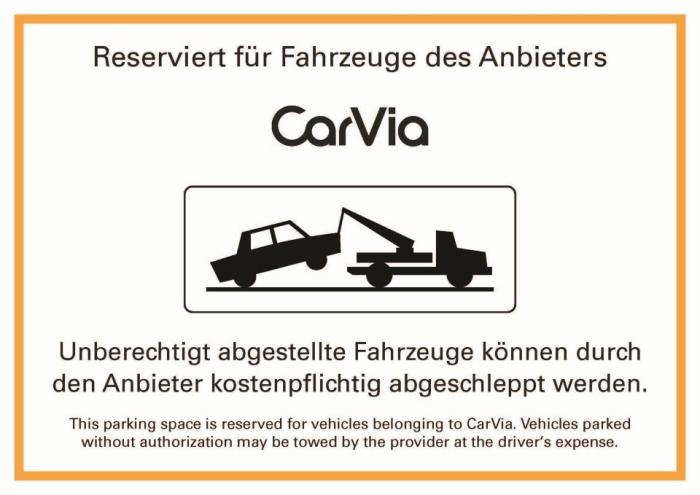 Das Bild zeigt das Hinweisschild zum Parken bei stationsbasiertem Carsharing - hier für CarVia.